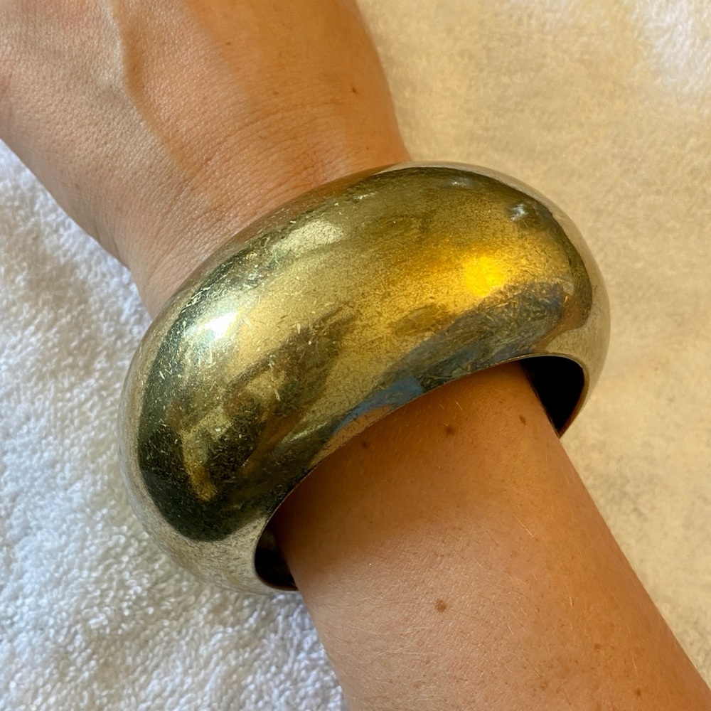 Domed Brass Bangle Statement Bracelet - image 1